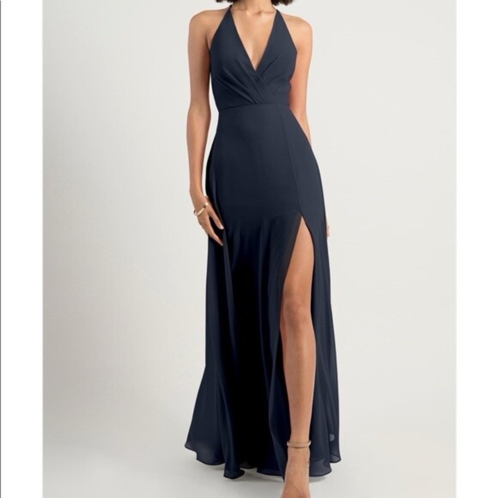 Jenny Yoo Bryce Surplice V Neck Slit Chiffon Dress